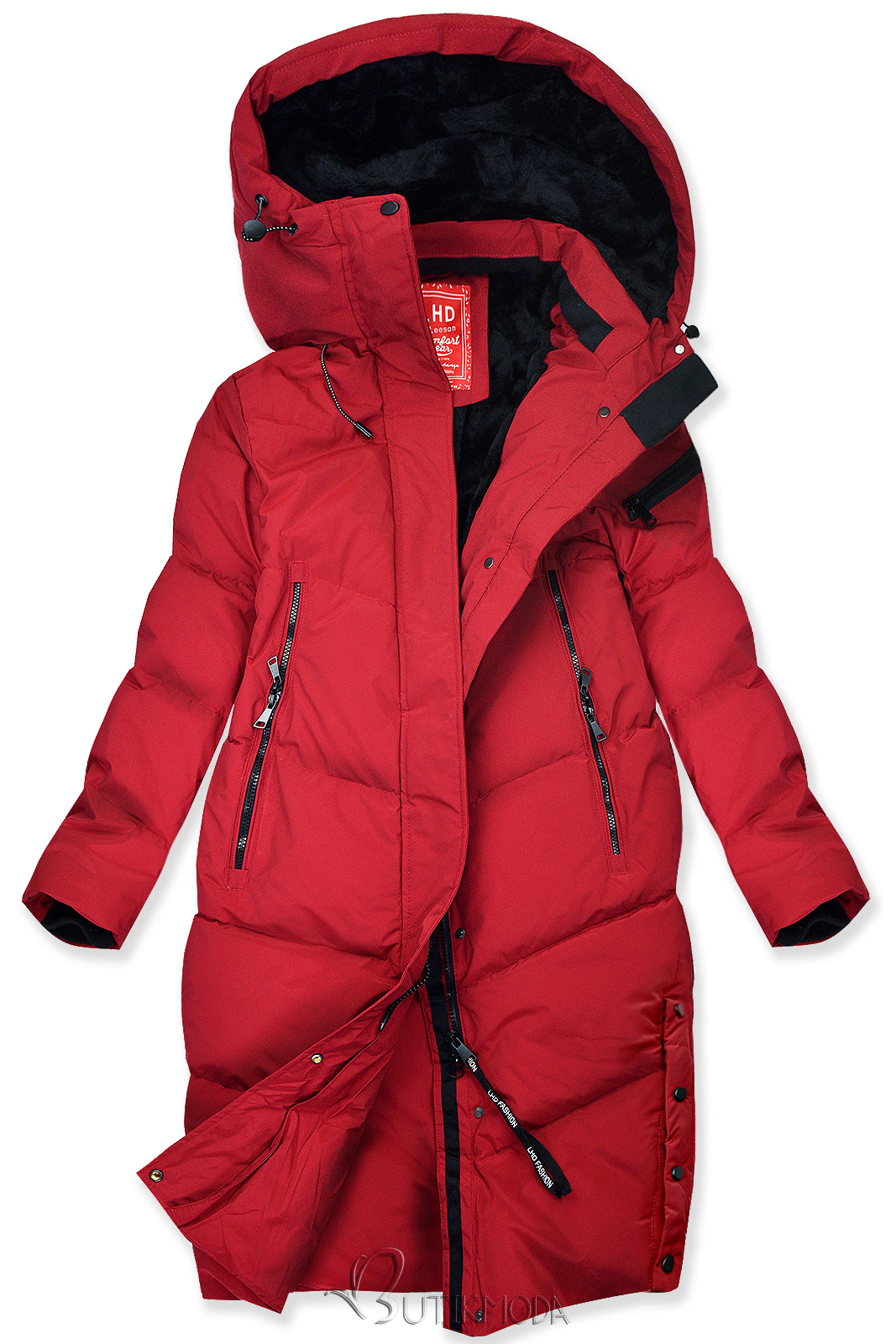 Extra warme lange Winterjacke mit Plüsch Rot