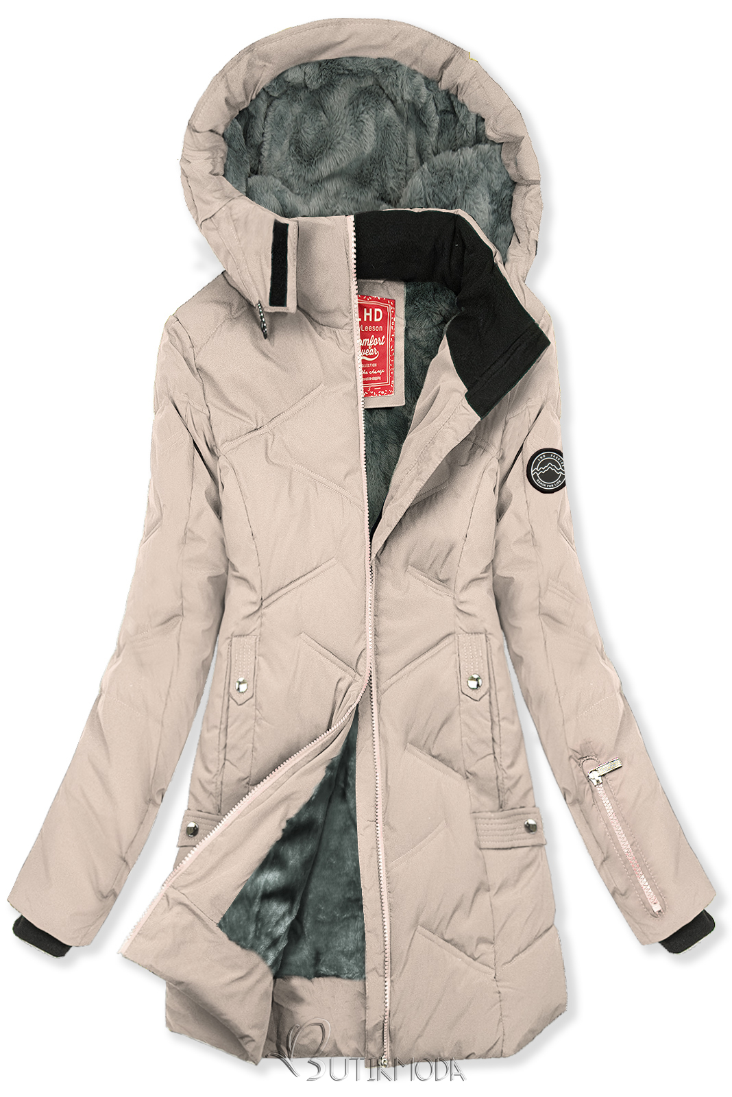 Beige Winterjacke mit Plüsch