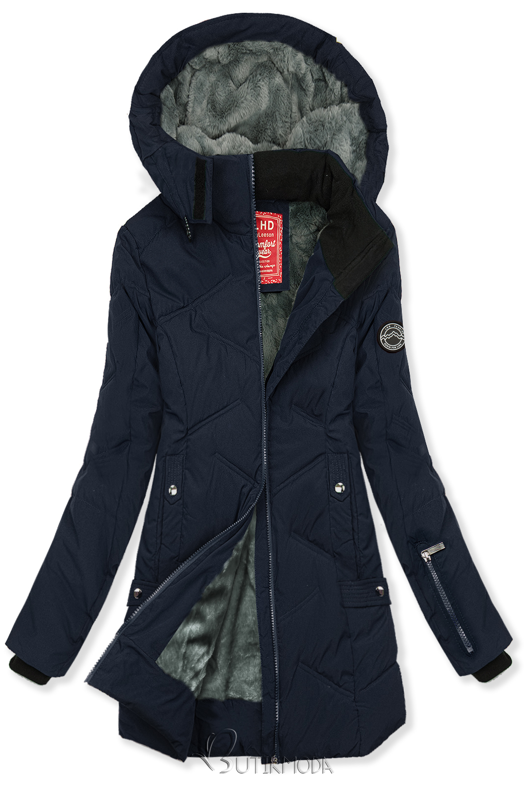 Dunkelblaue Winterjacke mit Plüsch