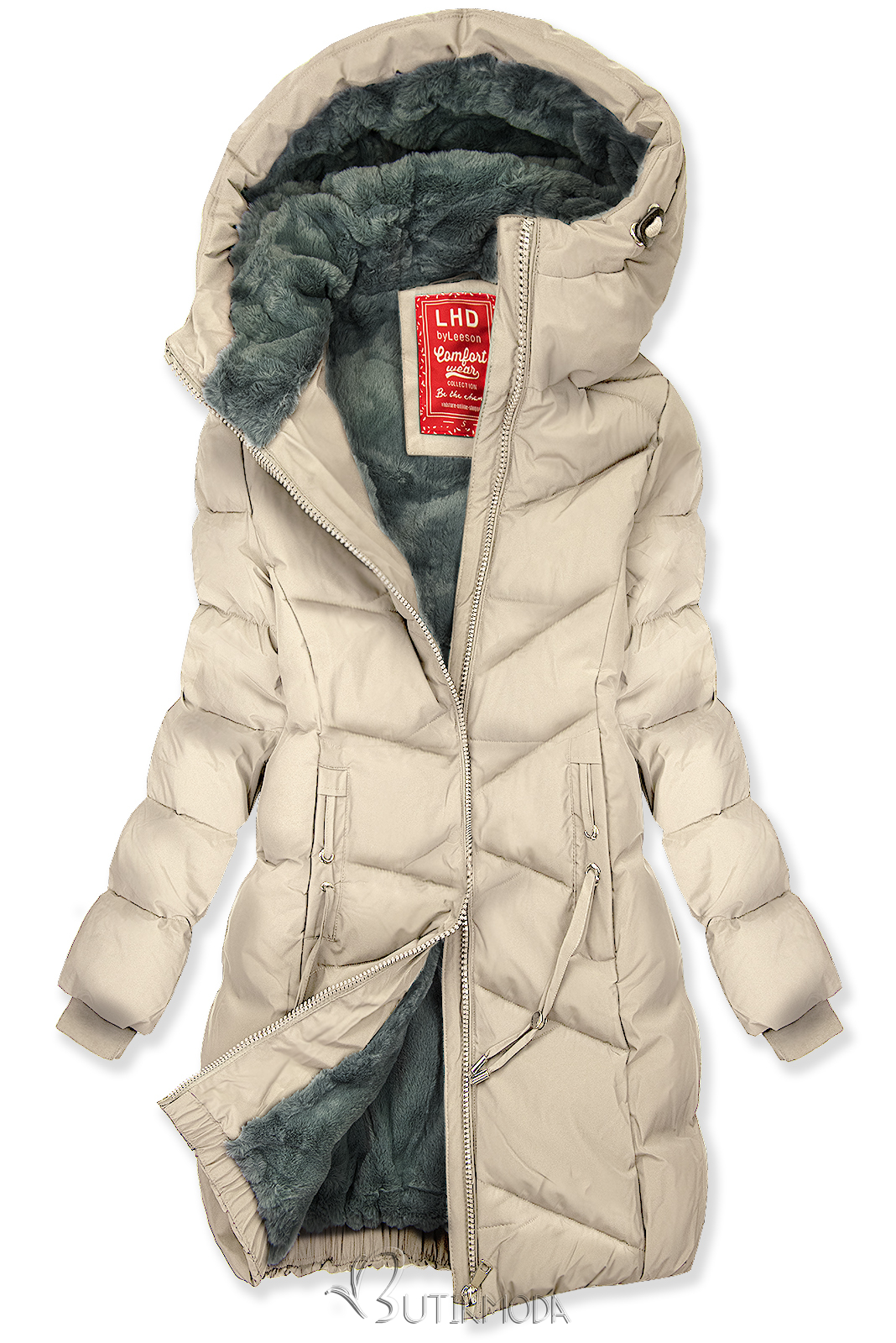 Warme Winterjacke in verlängertem Schnitt Beige