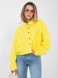Kurze gelbe Jeansjacke mit Blumenapplikation