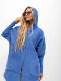 Blauer Alpakamantel mit Kapuze