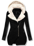 Wintermantel mit Kunstleder Applikation schwarz
