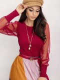 Bordeauxfarbige Bluse mit Netzärmeln RUE PARIS