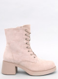 Schnürstiefeletten mit breitem Absatz Beige