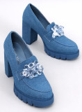 Mokassins mit Absatz und Kristallen Blau