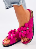 Damen Pantoletten mit Blumen Pink