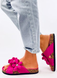 Damen Pantoletten mit Blumen Pink