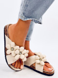 Damen Pantoletten mit Blumen Beige
