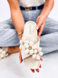 Damen Pantoletten mit Blumen Beige