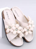Damen Pantoletten mit Blumen Beige