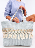 Strandstrohtasche BOHO Babyblau