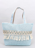 Strandstrohtasche BOHO Babyblau