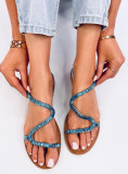 Blaue Sandalen mit Kristallen