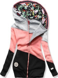 Sweatjacke im Colorblocking grau/apricot/schwarz