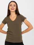 Khaki glattes T-Shirt in aus Baumwolle