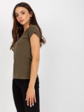 Khaki glattes T-Shirt in aus Baumwolle