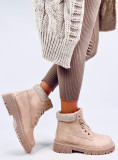 Beige Schnürstiefel mit Strasssteinen verziert