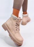 Beige Schnürstiefel mit Strasssteinen verziert