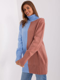 Zweifarbiger Pullover mit Rollkragen in Blau-Rosa