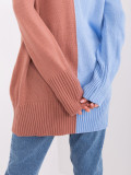 Zweifarbiger Pullover mit Rollkragen in Blau-Rosa