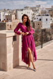Asymmetrisches Maxi-Kleid mit langen Ärmeln in Bischofsviolett