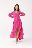 Asymmetrisches Maxi-Kleid mit langen Ärmeln in Amaranth