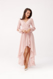 Asymmetrisches rosa Maxi-Kleid mit langen Ärmeln