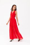 Langes rotes Kleid mit Wickelausschnitt und Rückenschnürung
