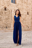 Maxi-Brokatkleid mit Rückenschnürung in Dunkelblau