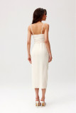Midi-Kleid mit Drapierung und Zierrose in hellem Beige