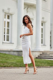 Satiniertes Midi-Kleid mit einem Schulterträger in Ecru