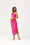 Satiniertes Midi-Kleid mit einem Schulterträger in Amaranth
