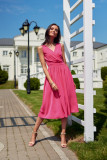 Midi-Kleid mit Wickelausschnitt und breiten Trägern in Amaranth