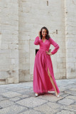 Chiffon-Maxikleid mit langen Ärmeln und Rückenschnürung, amaranthfarben