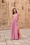Maxi-Brokatkleid mit Rückenschnürung in Rosa