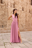 Maxi-Brokatkleid mit Rückenschnürung in Rosa