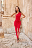 Maxi-Etuikleid mit Glitzer und One-Shoulder in Rot