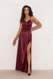 Satiniertes Maxi-Trägerkleid in Bordeaux