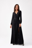 Schwarzes Brokat-Maxikleid mit langen Ärmeln