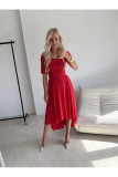 Rotes Midi-Kleid mit asymmetrischem Ausschnitt