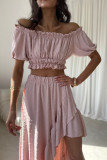 Set mit asymmetrischem Maxi-Rock und kurzem Top in Rosa