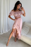 Set mit asymmetrischem Maxi-Rock und kurzem Top in Rosa