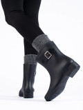 Schwarze Damen-Gummistiefel mit dekorativer Schnalle