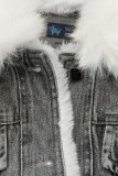 Jeansjacke mit kuscheligem Fellimitat grau/weiß