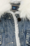Jeansjacke mit kuscheligem Fellimitat blau/weiß