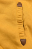 Verlängerte Sweatjacke mit hohem Kragen und Kapuze gelb