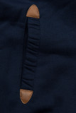 Verlängerte Sweatjacke mit hohem Kragen und Kapuze dunkelblau