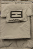 Dunkelbeige Steppjacke mit Kunstpelz