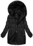 Damen-Steppmantel für den Winter mit abnehmbarem Fell Schwarz